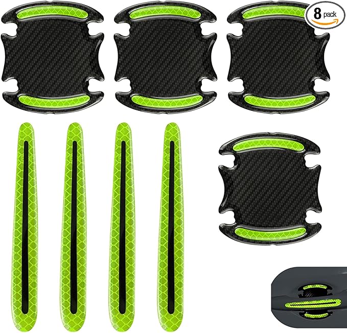 WZP 8PCS Car Door Handle Scratch Protectors, 3D Carbon Fiber Door Handle Scratch Protector Cover, Anti-Scratches Safety Reflective Strips, Universal Car Exterior Accessories for Most Vehicles (Blue)