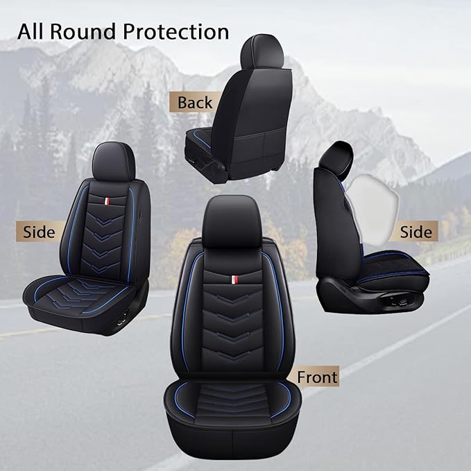 MVRVMV Seat Covers for Ford Explorer 2007-2026, Waterproof Leather Auto Seat Cover (2 Seat Standard,Black-Blue)
