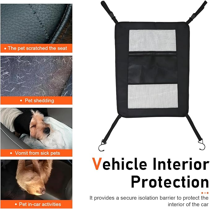 Car Mesh Organizer, Purse Holder for Car, Multifunctional Backseat Barrier Net, Universal Barrier of Backseat Pet Kids (Black)