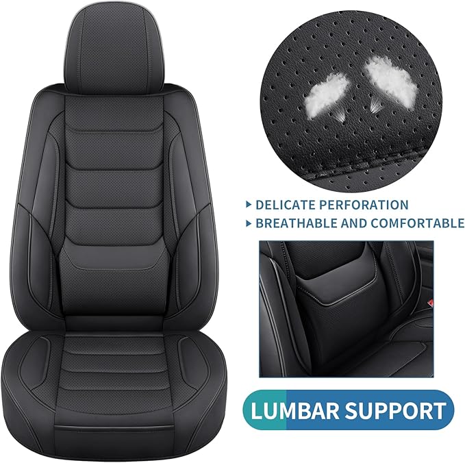 hoozoom Leather Car Seat Covers Full Set Breathable Automotive Seat Covers Waterproof Seat Protectors Universal Fit for Most Automotive Cars SUV Trucks(Black, Full Set)
