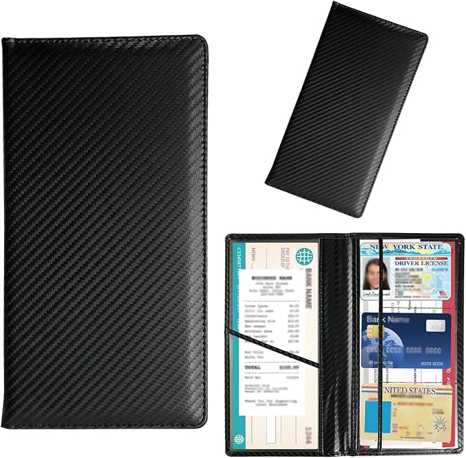 Kewucn Car Registration and Insurance Card Holder, Leather Auto License Document Glove Box Compartment Organizer, Essentials Vehicle Wallet Case for Driver License, ID Card (Black Carbon Fiber)
