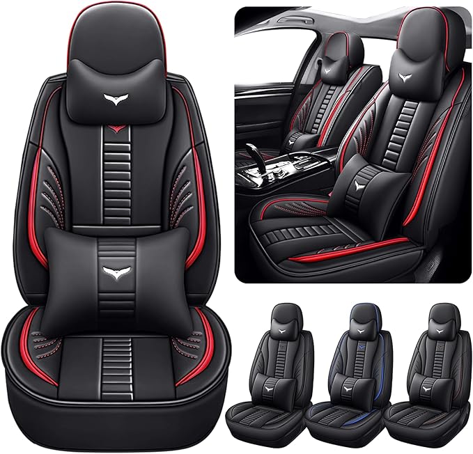 Pengchen Luxury 2 Seats Car Seat Covers Protectors for Honda Crosstour 2012-2015, Back Storage Bag Design & Headrest Pillow & Lumbar Support Black & Red Line