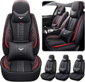 Pengchen Luxury 2 Seats Car Seat Covers Protectors for Audi 1999-2025 95% Models, Back Storage Bag Design & Headrest Pillow & Lumbar Support Black & Red Line