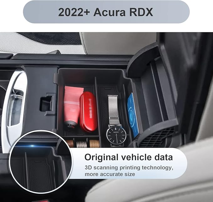 SKTU for 2022-2024 Acura RDX Center Console Organizer 2023-2024 RDX TC1/2 Insert ABS Black Materials Tray Armrest 2023 2024 RDX Accessories Console Tray with Coin Holder