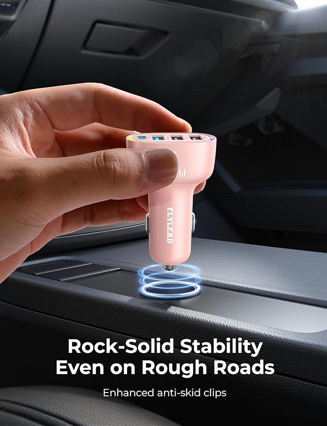 USB C Car Charger Cigarette Lighter Adapter 75W 4-Port Fast Car Charger Fast Charging Compatible with iPhone17/16/15/14/13 Series- Pink
