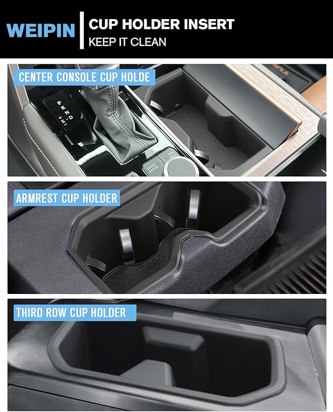 WEIPIN for 4PCS Center Console Cup Holder Insert - Center Console&Armrest&Third Row TPE Materials Compatible with 2023-2026 Sequoia(SR/Limited/Platinum/TRD Pro/1794 Edition/Capstone)
