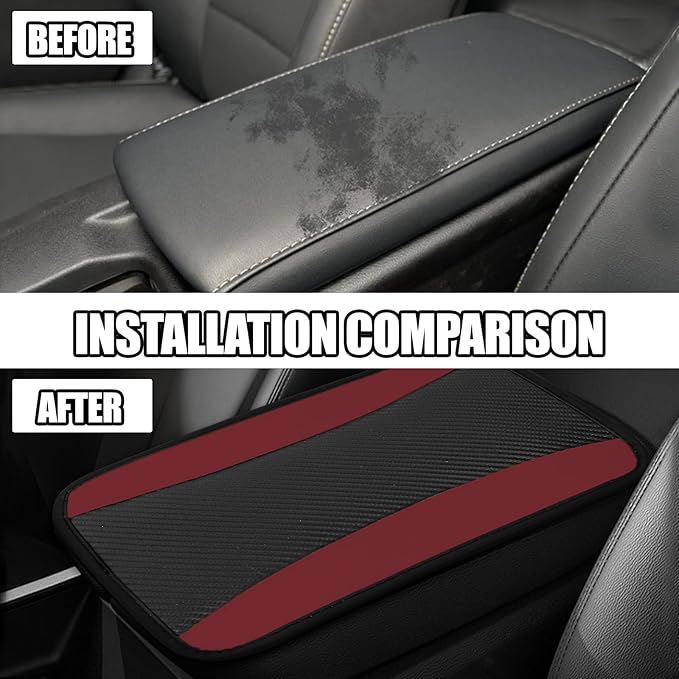Hovom Car Center Console Cover, 12.72"×7.15" Leather Armrest Cover for Cars, Stylish Auto Armrest Cushion Pad, Anti-Scratch Vehicle Arm Rest Protector, Universal Interior Car Accessories (Wine Red)