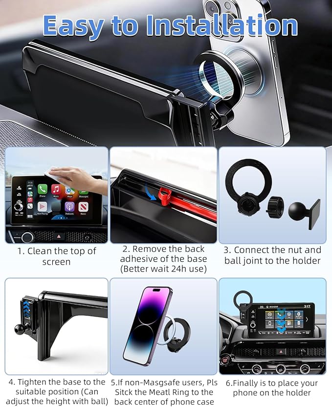 PZK Car Phone Holder for Hyundai Elantra 2021-2025 SE/SEL/Sport/Limited/N Line Accessories Custom 8-Inch/10.25-Inch Screen Car Phone Mount Compatible with Magsafe 360° Rotating Extension Rod
