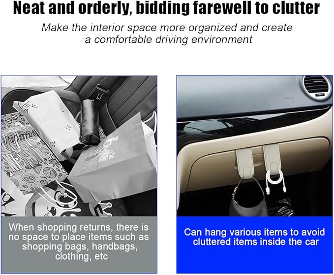 Car Co-Pilot Glovebox Hooks, 2PCS Anti-Scratch Vehicle Passenger Seat Storage Hanger for Handbag Purse Umbrellas, Auto Interior Organizer, Universal for SUV Sedan Truck(Beige)