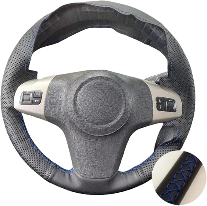 PU Leather Car Steering Wheel Cover for 2009-2017 Corsa (D) & Corsa (D) (3-Spoke) - Enhanced Grip & Comfort(Blue Thread)
