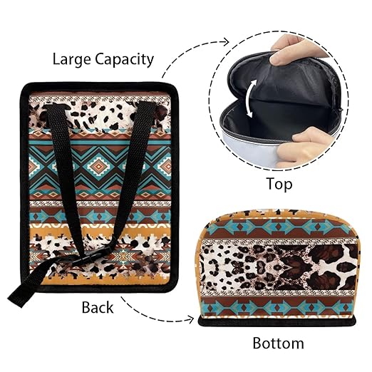 Southwestern Tribal Aztec Cowhide Hanging Trash Can for Car,Leak Proof Multipurpose Trash Bin Can with Lid,Universal Fit Most Vehicle