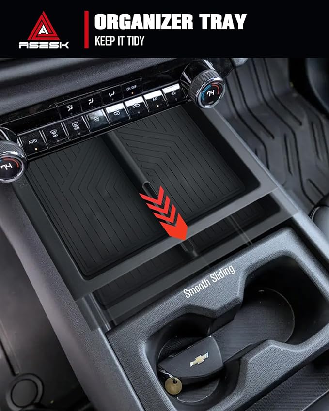 ASZSK for 2024-2026 Chevy Silverado EV (WT/RST/LT) Storage Box Console Organizer ABS Materials Smooth Sliding Center Console Organizer Tray Tray