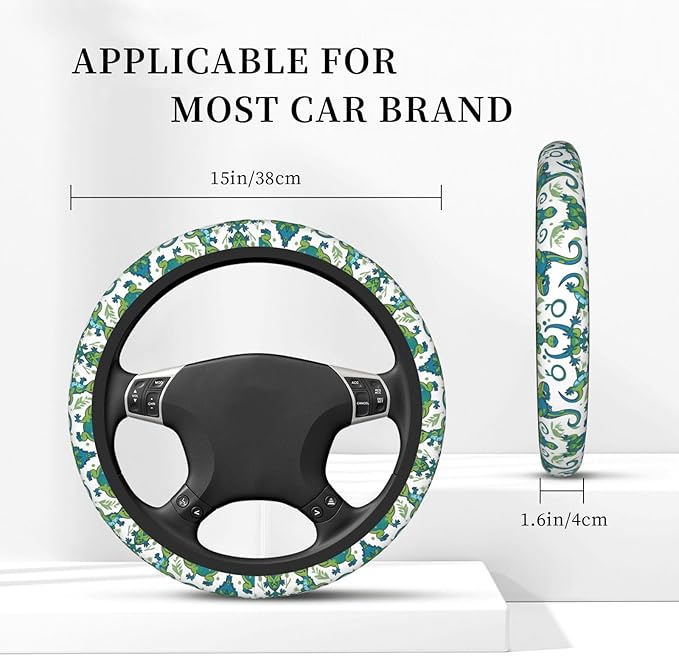 Cute Lizards Car Steering Wheel Cover, 15 Inch Steering Wheel Cover Stylish Decor for Most Cars