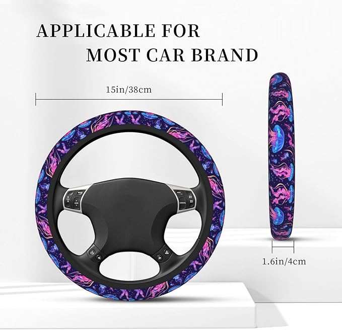 Purple Fantasy Jellyfish Steering Wheel Cover For Women Men Girls, Car Accessories Decor Thickened Anti-Slip Auto Steering Wheel Covers Protector Universal Fit 15 Inch For Cars, Truck, Suv