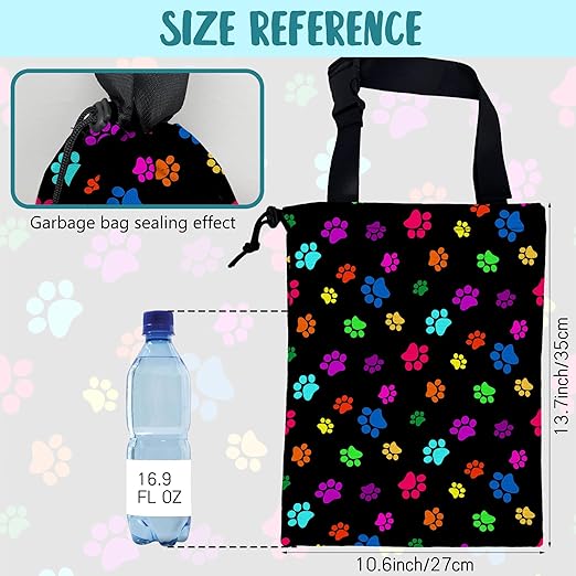 KXWQTRDD Car Garbage Bag Colorful Paw Prints Hanging Canvas Car Trash Bag Waterproof Drawstring Car Back Seat Organizer for Car Back Front Seat Console with Adjustable Buckle