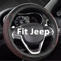 West Llama Customized Auto Car Steering Wheel Cover for Jeep Grand Cherokee,Wrangler,Compass,Gladiator,Cherokee 14.5-15 inches(Diamond Quilted-Black+Red-Standard Size)