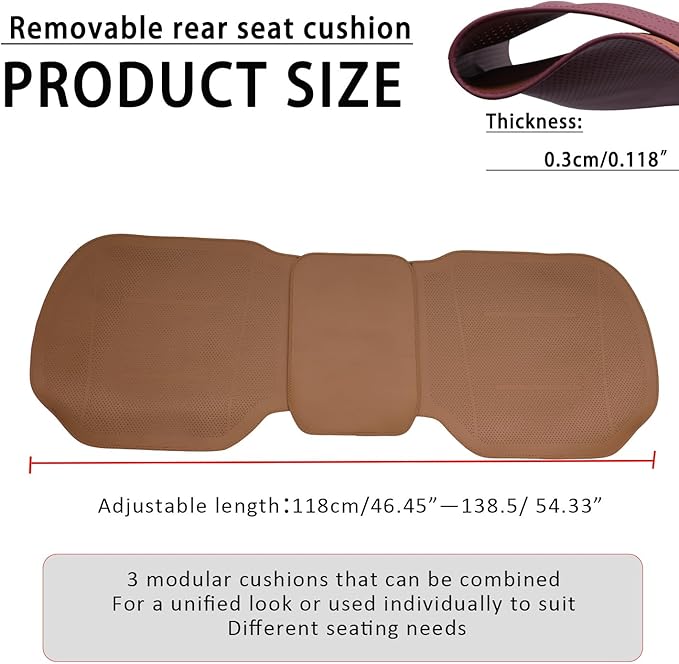 ontto 1 PC Car Rear Seat Cushion for Driving Universal Auto Seat Mat Perforated PU Leather Seat Pad Non-Slip Seat Mat Cooling in Summer,Light Brown