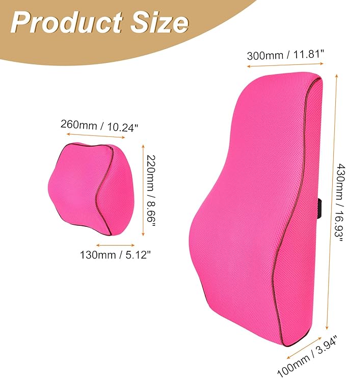 HARFINGTON Car Headrest & Lumbar Support Pillow Kit Memory Foam Ergonomic Seat Headrest & Lumbar Cushion for Driving Home Office Car Seat, Rose Red