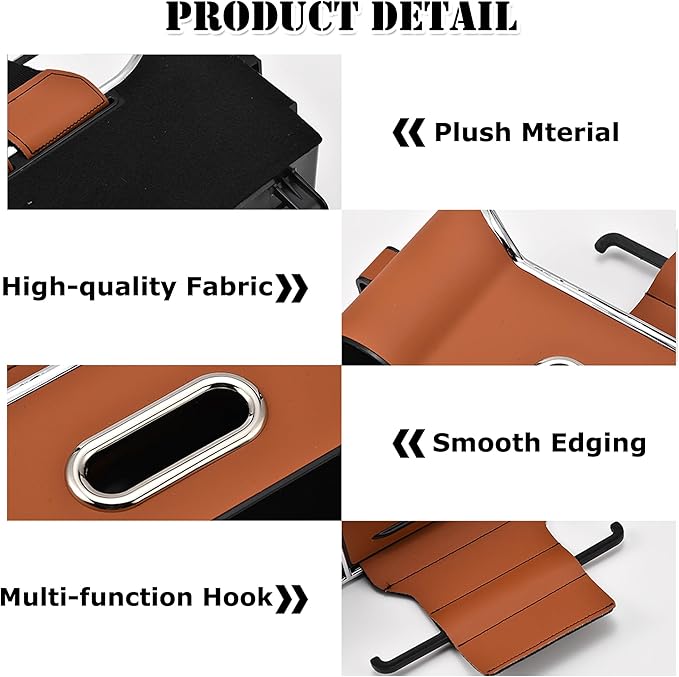 Backseat Car Organizer with Cup Holder, Multifunctional Headrest Storage Organizer for Cars, SUVs, Trucks, with Tissue Box, Drink Cup Holder & Handbag Hook (Orange)