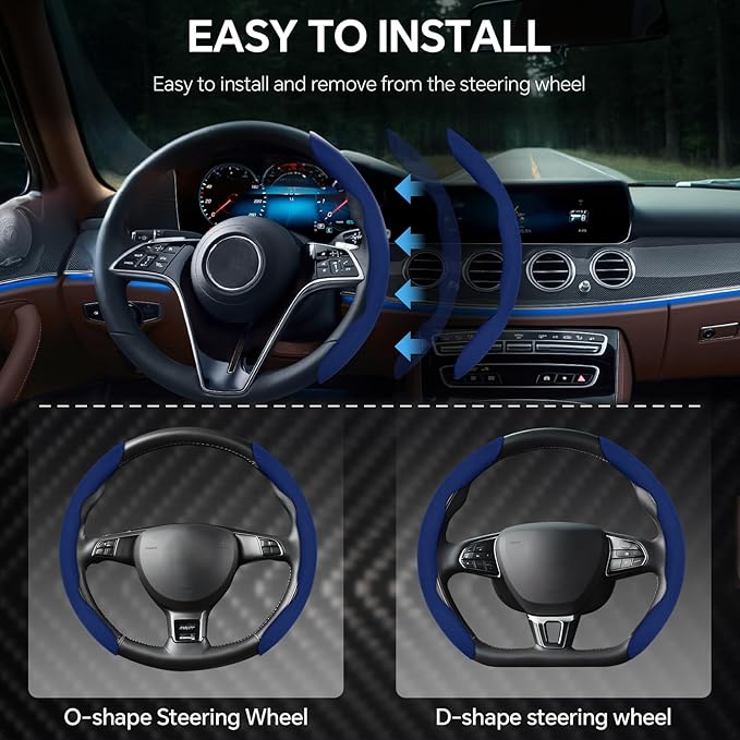 PAUUOOA 2 Piece Alcantara Steering Wheel Cover - Split Sport Design for D & O Shape Wheels, Soft Touch · Anti-Slip Grip · All Season Comfort · Durable Luxury Material for Performance Cars