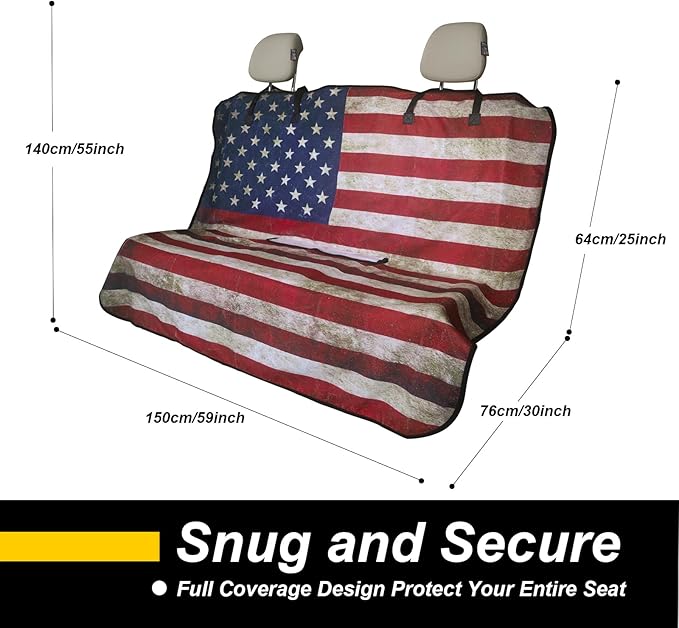 LoyaGour Back Seat Cover for Car Trucks Van SUV,Waterproof Rear Bench Towel Seat Covers for Dogs and Kids,Automotive Backseat Protector (American Flag)
