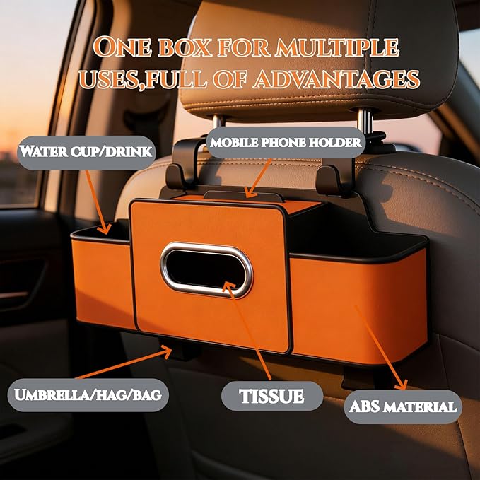 EZNFSW Car Organizers and Storage Box Behind Seat, Car Organizer Back Seat With Multiple Pockets, Hanging Car Seat Storage Travel Essentials, Snacks, Bottles (Orange,1pcs)