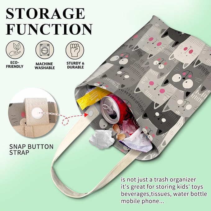 ABUIFDK Cute Car Trash Bag, Hanging Car Organizer and Storage Bag, Trash Bin for Vehicle, Travelling, Camping - Cute Grey Cats