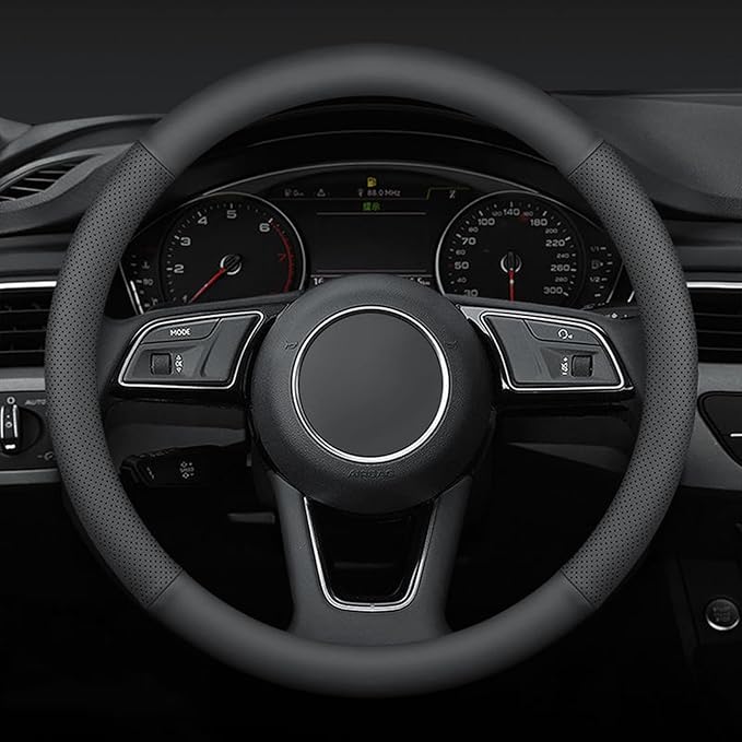 Mihecor Steering Wheel Cover Standard Size 14.5-15 inch, Non-Slip Car Wheel Cover Protector, Breathable Microfiber Leather, Black