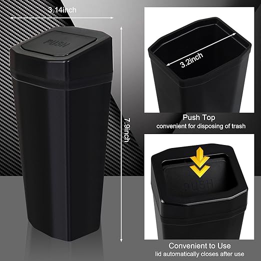 Car Trash Can with Lid - 2 Packs Mini Car Garbage Can Bin for Cup Holder - Black Small Leakproof Vehicle Trash Bin for Back Seat, Cute Automotive Accessories Organizers and Storage for Door SUV Truck