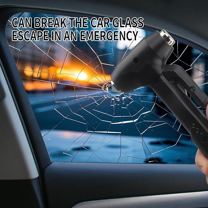 Wetado Car Safety Hammer Set, Seat Belt Cutter and Window Hammer Tool, Emergency Escape Tool Car Escape Tool 2-in-1 Seatbelt Cutter and Window Breaker, Glass Breaker Car Accessories Black