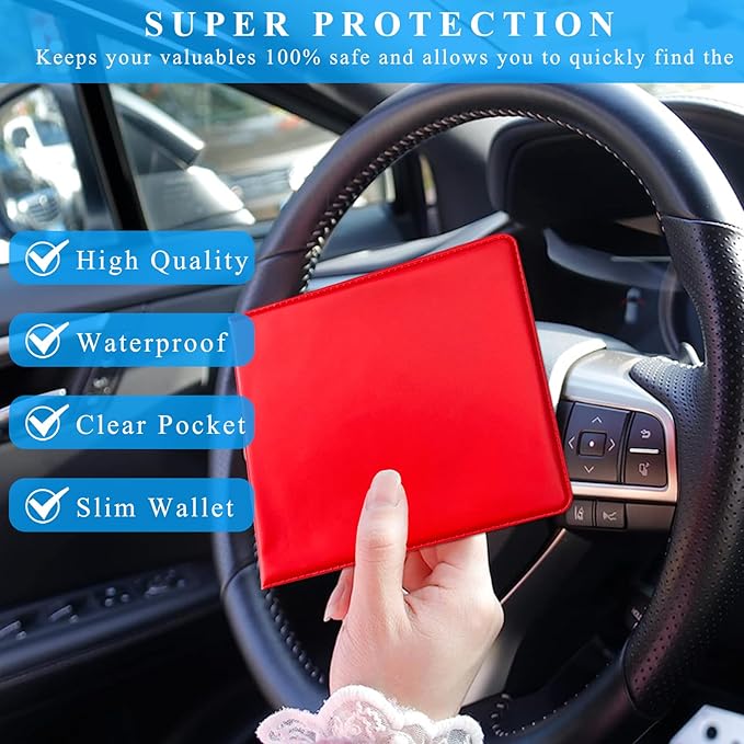 Kewucn 1 PC Car Registration Insurance Holder, Essential Auto Card Glove Box Organizer, Vehicle Interior Accessories Perfect for Most Car, Truck, SUV (10.55''×4.8'', Red)
