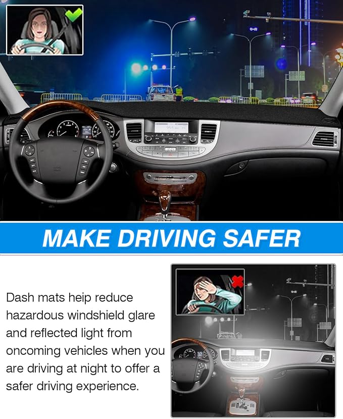 CARTIST Dash Cover Compatible with Genesis 2008-2014 Sedan 4 Door Dashboard Cover Mat Non-Slip Carpet Sunshield Glare UV Rays Protector
