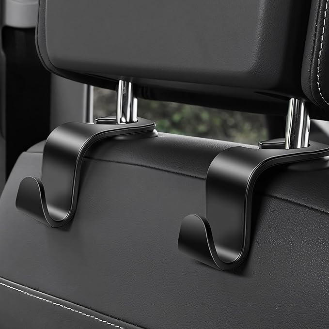 DOSAYA Car Seat Headrest Hook 4 Pack - Universal Auto Seat Hook Hanger Storage Organizer Holder (Black)