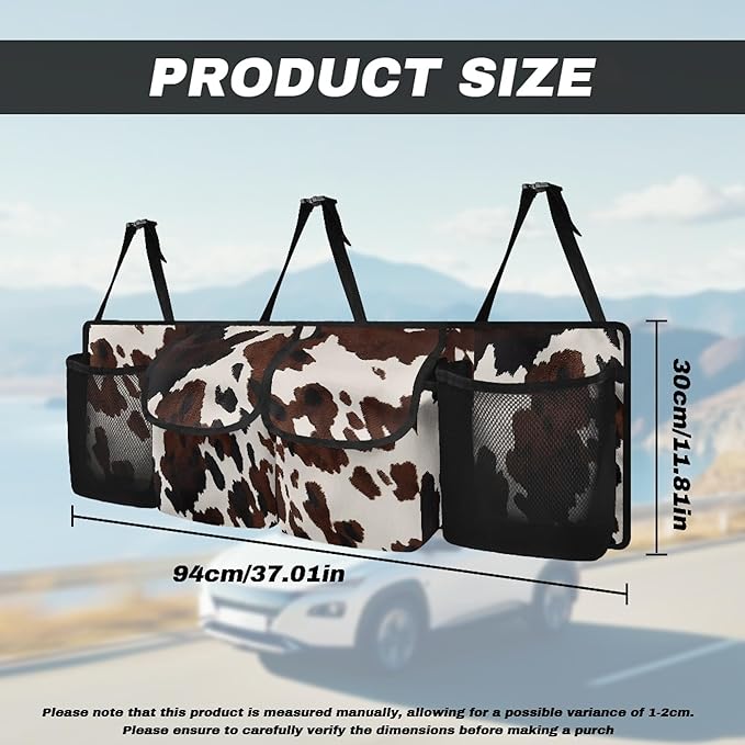 CLOHOMIN Brown Cow Print Backseat Trunk Organizer Hanging Car Organizer Backseat for SUV Auto Truck Washable Backseat Storage Organizer for Car Easy to Install Rear Seat Storage Bag