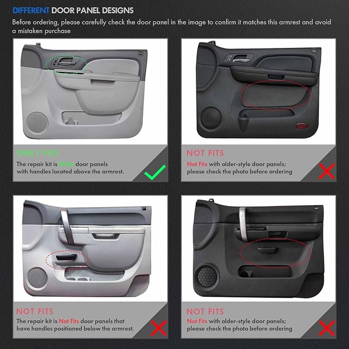 926-740 Front Driver & Passenger Side Armrest Repair Fit for Chevrolet Chevy Silverado Suburban Tahoe Avalanche For GMC Sierra Yukon 2010-2014 Door Panel with Release Handle Above Armrest - Gray