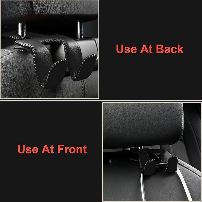AMVOYOA 【2021 Upgraded】 Car Purse Hook, 2 in 1 Car Seat Headrest Hooks Durable Hanger Storage Holder Leather Organizer for Hanging Grocery Bags, 2 Pack, Beige
