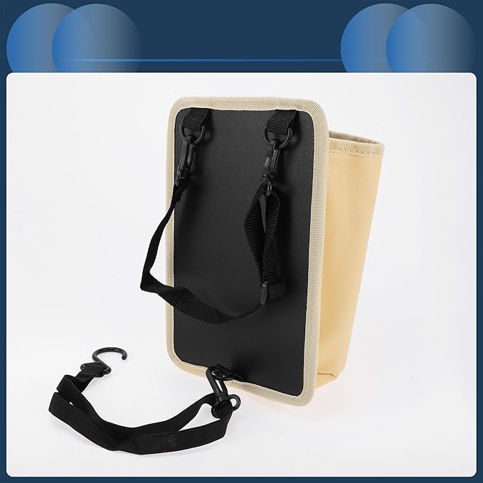 Car Trash Can Front Seats 6.7" Length 4.7" Width 9.8" Height Auto Trash Bin Faux Leather Beige Hanging