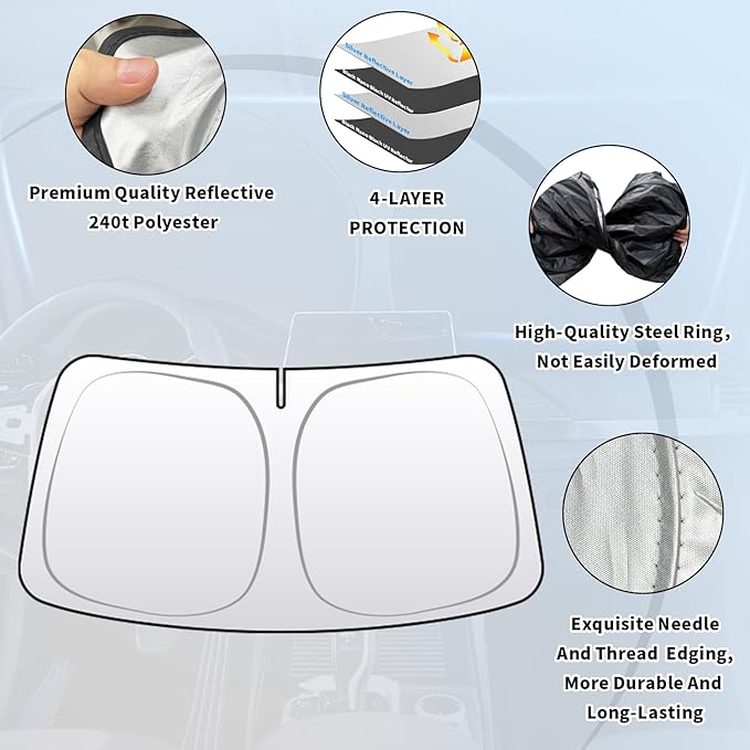 Thickened 2-Layer Front Windshield Sun Shade Compatible for Highlander XU80 2020-present, Foldable Custom Fit Sunshade Blocks 99% Heat, Keeps Car Interior Cool (for Highlander XU80 2020-present)