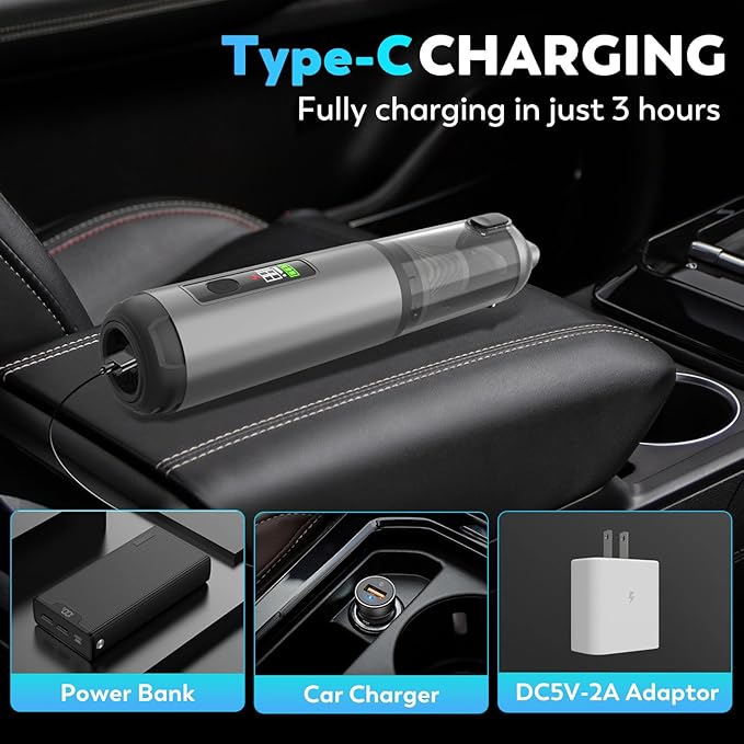 KedeeSparkle Cordless Car Vacuum Cleaner, 22000PA High Power Portable Handheld Car Vacuum & Air Duster, Mini Vacuum with LED Display, for Home, Office, Camping