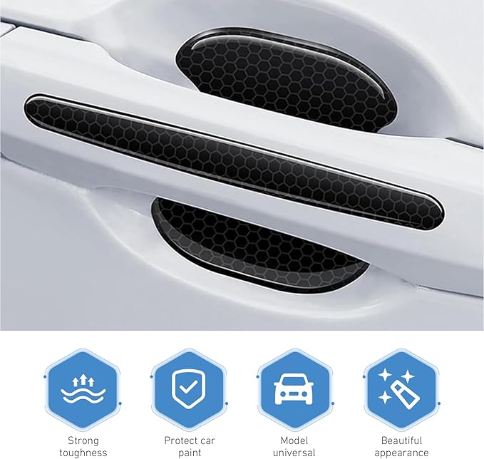 8PCS Car Door Handle Protectors, Anti-Scratch Anti-Bumping Car Doors Handle Bowl Sticker, Reflective Auto Door Handles Paint Protective Film, Universal Protection Guard for Most Cars (Black)