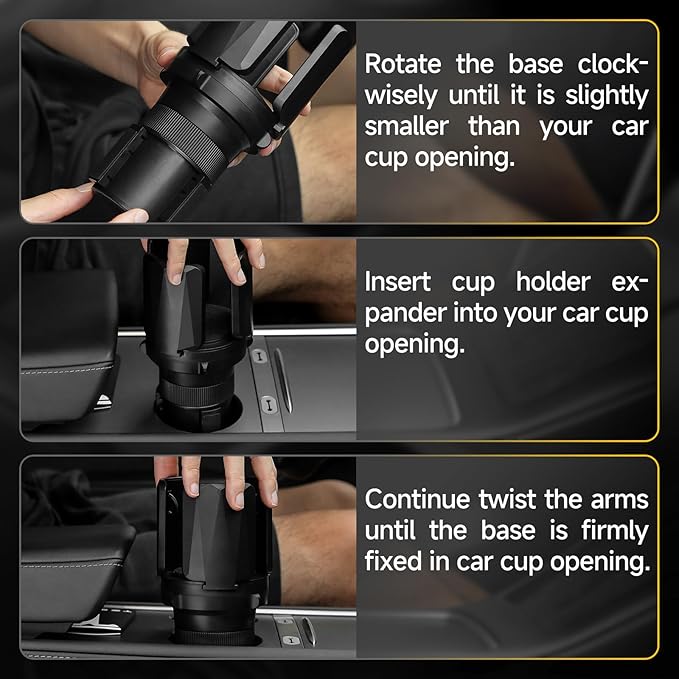 DYLEN Car Cup Holder Expander, Cup Holder Expander Adapter for Car with Adjustable Arms and Base, Fits Yeti, HydroFlask, Stanley, Other Bottles 14-64oz (2 Pack)