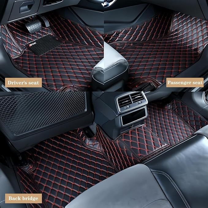 Custom Luxury Car Floor Mats Suitable for All Sedans, Sports Cars,SUV, Business Vehicles, Trucks, Waterproof and Anti Slip Fully Covered Leather Floor Mats (Black)