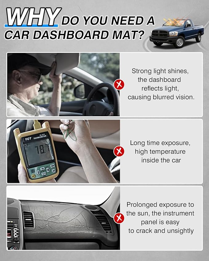 CARTIST Dash Cover Fit for 2006-2009 Dodge Ram 2500 3500/2006-2008 Dodge Ram 1500 Accessories Dashboard Cover Mat Non-Slip Carpet Sunshield Glare UV Rays Protector (Without Cutout for Dash Speakers)