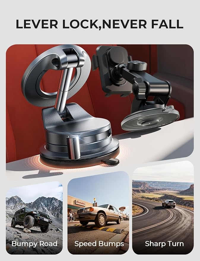 LISEN 2 Pack for Magsafe Car Mount, Cell Phone Holders for Your Car, Magnetic Car Accessories for Women Men Jeep Truck, Magnet Vacuum Gifts Kits for iPhone 17 Pro Max 16 15 14 13 12, Samsung S26