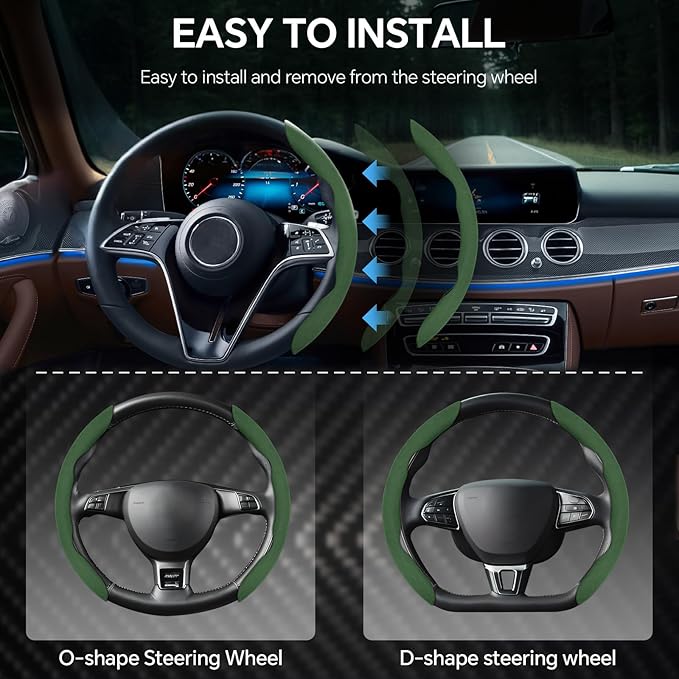 PAUUOOA 2 Piece Alcantara Steering Wheel Cover - Split Sport Design for D & O Shape Wheels, Soft Touch · Anti-Slip Grip · All Season Comfort · Durable Luxury Material for Performance Cars