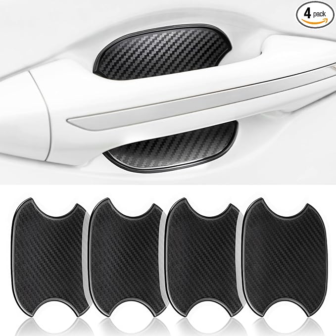 4 PCS Car Door Handle Scratch Protector Sticker, 3D Black Carbon Fiber Anti-Scratches Car Door Handle Cup Protector, Universal Device Fit for Most Cars