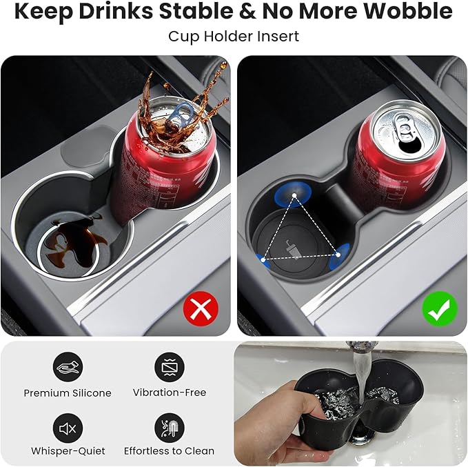 4Pcs Center Console Organizer Tray for Tesla Model 3 Highland 2024 2025 and Model Y Juniper 2025 2026 Accessories, Cup Holder Insert for New Model Y, Armrest Hidden Storage Box for New Model 3