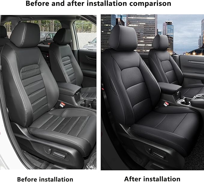 HKZ Fit CRV Car Seat Covers Full Set for Honda CR-V 2015 2016 CRV Sport;EX;EX-L;LX;Touring;Special Edition AWD/2WD - Leather (Black)