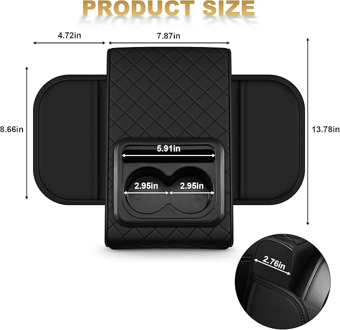 Center Console Cover for Clarity: Armrest Cover for Car with 2 Storage Bags - Waterproof Leather Center Console Cover with Cup Holder for Car,Anti-Scratch Auto Armrest Pad Accessory （Black