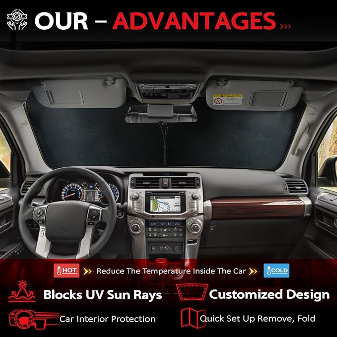 KAYZT Windshield Sun Shade for Toyota 4Runner 2010-2025 4-Runner Foldable Sunshade SUV Front Window Custom Fit Accessories